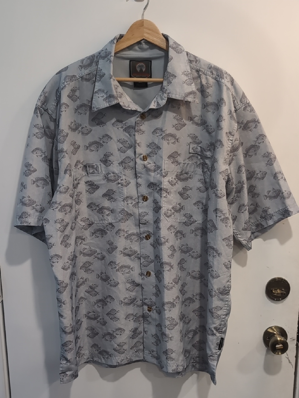 Weatherproof Light Gray/Blue Fish Pattern Button-Up Shirt Fishing/Summer XXL
